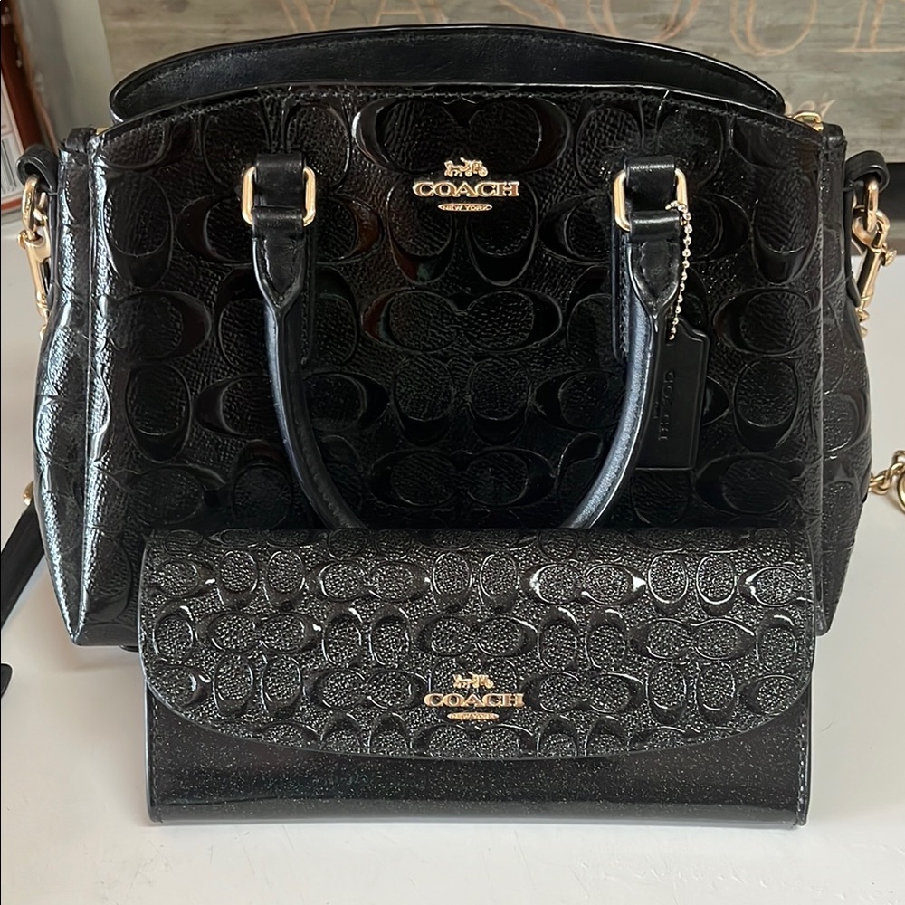 Coach Black Signature Satchel with Gold Hardware